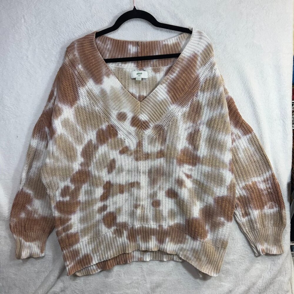 Aerie M Grunge Tie Dye V Neck Oversized Knit Sweater Colorful Cozy Winter Artsy - Picture 2 of 9